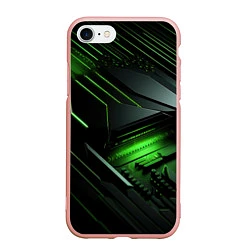 Чехол iPhone 7/8 матовый Металл и зеленый яркий неоновый свет, цвет: 3D-светло-розовый