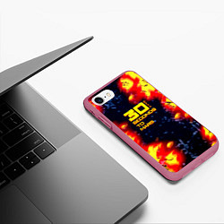 Чехол iPhone 7/8 матовый Thirty Seconds to Mars огненное лого, цвет: 3D-малиновый — фото 2