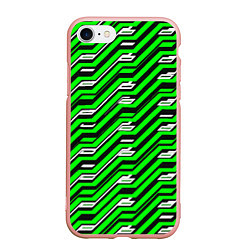 Чехол iPhone 7/8 матовый Чёрно-зелёный линейный узор киберпанк, цвет: 3D-светло-розовый