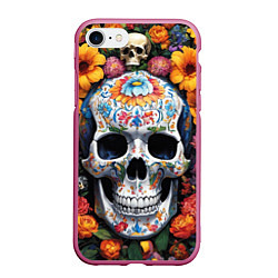 Чехол iPhone 7/8 матовый Bright colors and a skull, цвет: 3D-малиновый