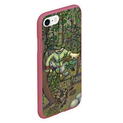 Чехол iPhone 7/8 матовый Леший-озорник в лесу, цвет: 3D-малиновый — фото 2