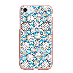 Чехол iPhone 7/8 матовый Мячи волейбольные паттерн, цвет: 3D-светло-розовый