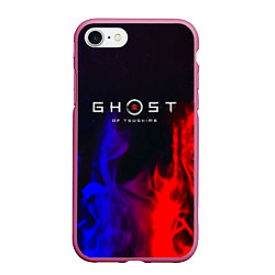 Чехол iPhone 7/8 матовый Ghost of Tsushima неоновый огонь, цвет: 3D-малиновый