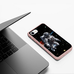 Чехол iPhone 7/8 матовый The dalmatian brave cosmonaut - ai art, цвет: 3D-светло-розовый — фото 2