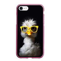 Чехол iPhone 7/8 матовый Белый гусь в желтых очках на черном фоне, цвет: 3D-малиновый