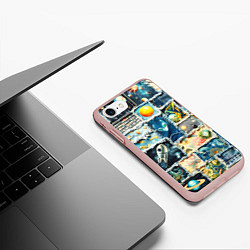 Чехол iPhone 7/8 матовый Космические обитатели - пэчворк, цвет: 3D-светло-розовый — фото 2