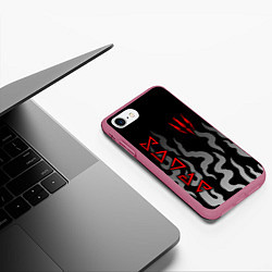 Чехол iPhone 7/8 матовый Ведьмак- языки пламени, цвет: 3D-малиновый — фото 2