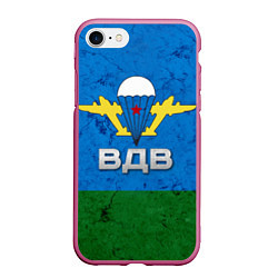 Чехол iPhone 7/8 матовый Флаг ВДВ, цвет: 3D-малиновый