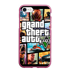 Чехол iPhone 7/8 матовый GTA 5: City Stories, цвет: 3D-малиновый