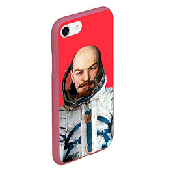 Чехол iPhone 7/8 матовый Ленин космонавт, цвет: 3D-малиновый — фото 2