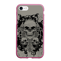Чехол iPhone 7/8 матовый Skulls, цвет: 3D-малиновый