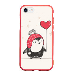 Чехол iPhone 7/8 матовый Влюбленный пингвин цвета 3D-красный — фото 1