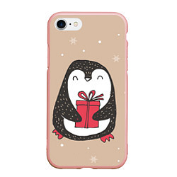 Чехол iPhone 7/8 матовый Пингвин с подарком, цвет: 3D-светло-розовый