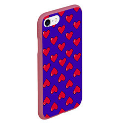 Чехол iPhone 7/8 матовый Hearts Pattern, цвет: 3D-малиновый — фото 2