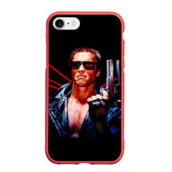 Чехол iPhone 7/8 матовый Терминатор с пистолетом цвета 3D-красный — фото 1