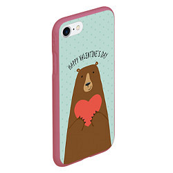 Чехол iPhone 7/8 матовый Медведь с сердцем, цвет: 3D-малиновый — фото 2
