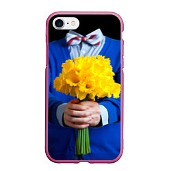 Чехол iPhone 7/8 матовый Цветы в руках, цвет: 3D-малиновый