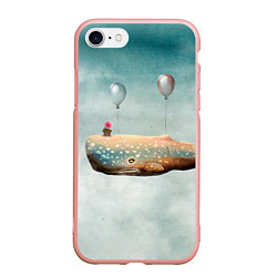 Чехол iPhone 7/8 матовый Летящий кит, цвет: 3D-светло-розовый