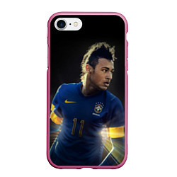 Чехол iPhone 7/8 матовый Neymar: Brasil Team, цвет: 3D-малиновый