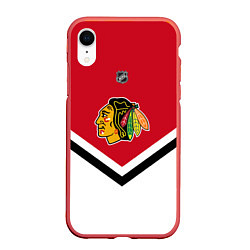 Чехол iPhone XR матовый NHL: Chicago Blackhawks, цвет: 3D-красный