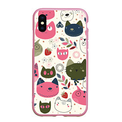Чехол iPhone XS Max матовый Радостные котики, цвет: 3D-розовый