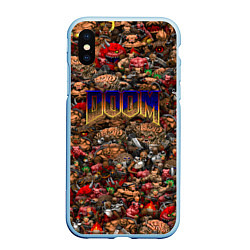 Чехол iPhone XS Max матовый DOOM: Pixel Monsters, цвет: 3D-голубой