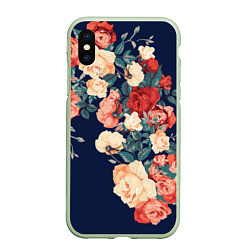 Чехол iPhone XS Max матовый Fashion flowers, цвет: 3D-салатовый