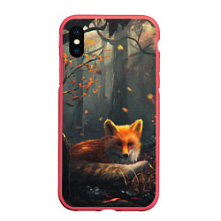 Чехол iPhone XS Max матовый Лисица в лесу, цвет: 3D-красный