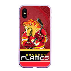 Чехол iPhone XS Max матовый Calgary Flames, цвет: 3D-сиреневый