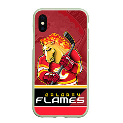 Чехол iPhone XS Max матовый Calgary Flames, цвет: 3D-салатовый