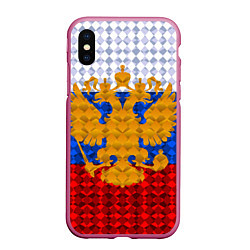 Чехол iPhone XS Max матовый Россия: полигоны, цвет: 3D-малиновый