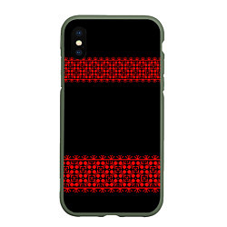 Чехол iPhone XS Max матовый Славянский орнамент (на чёрном), цвет: 3D-темно-зеленый