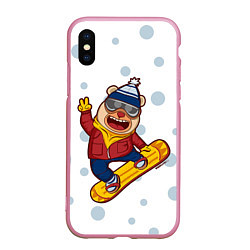 Чехол iPhone XS Max матовый Мишка сноубордист, цвет: 3D-розовый