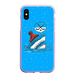 Чехол iPhone XS Max матовый Акула хоккейный фанат, цвет: 3D-сиреневый