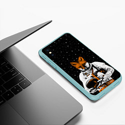 Чехол iPhone XS Max матовый Лис космонавт, цвет: 3D-мятный — фото 2