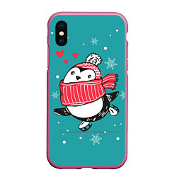 Чехол iPhone XS Max матовый Пингвинчик на коньках, цвет: 3D-малиновый