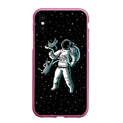 Чехол iPhone XS Max матовый Космонавт с котами, цвет: 3D-малиновый