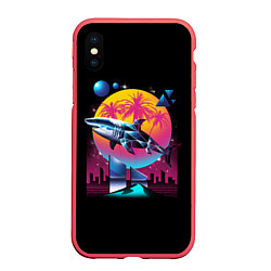 Чехол iPhone XS Max матовый Ретро акула, цвет: 3D-красный