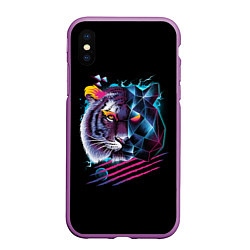 Чехол iPhone XS Max матовый Ретро тигр, цвет: 3D-фиолетовый