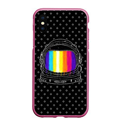 Чехол iPhone XS Max матовый Цветной астронавт, цвет: 3D-малиновый