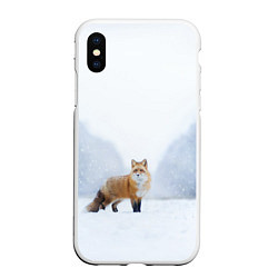 Чехол iPhone XS Max матовый Лиса на снегу, цвет: 3D-белый