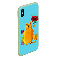 Чехол iPhone XS Max матовый Кот с цветком, цвет: 3D-салатовый — фото 2
