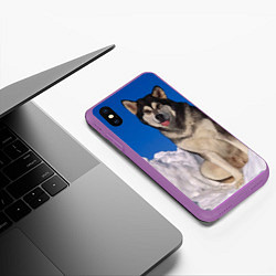 Чехол iPhone XS Max матовый Аляскинский маламут, цвет: 3D-фиолетовый — фото 2