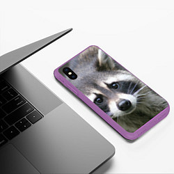 Чехол iPhone XS Max матовый Озадаченный енот, цвет: 3D-фиолетовый — фото 2