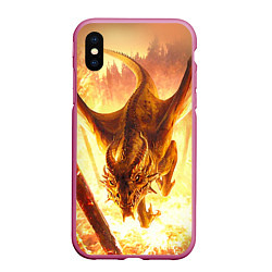 Чехол iPhone XS Max матовый Дракон, цвет: 3D-малиновый