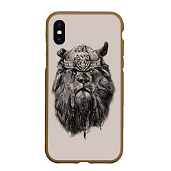 Чехол iPhone XS Max матовый Старый лев-воин, цвет: 3D-коричневый
