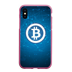 Чехол iPhone XS Max матовый Bitcoin Blue, цвет: 3D-малиновый