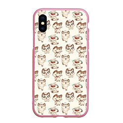 Чехол iPhone XS Max матовый Стикеры котик, цвет: 3D-розовый
