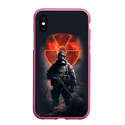 Чехол iPhone XS Max матовый STALKER: Red Sun, цвет: 3D-малиновый