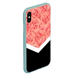 Чехол iPhone XS Max матовый Розовые розы, цвет: 3D-мятный — фото 2
